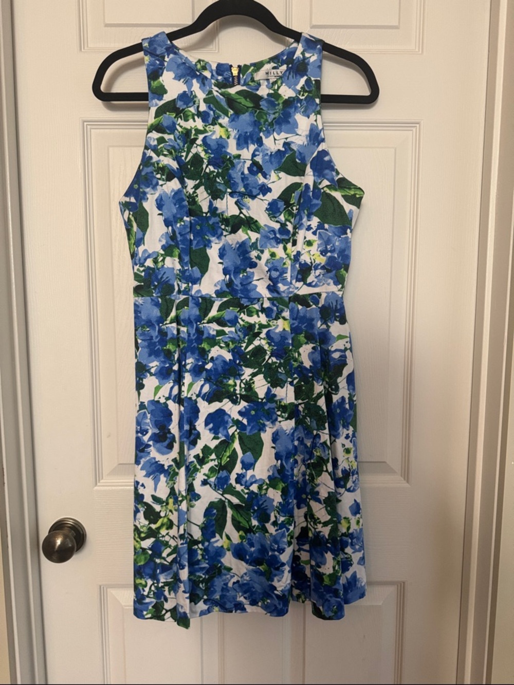 Milly for Design Nation blue and white floral print sleeveless A-line dress